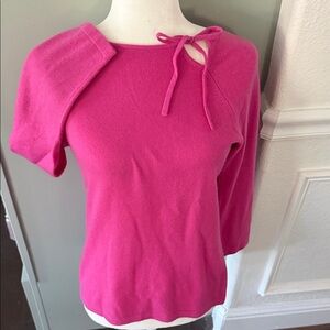 Ann Taylor Fuchsia Knit Top with Bow Accent cashmere 💯
